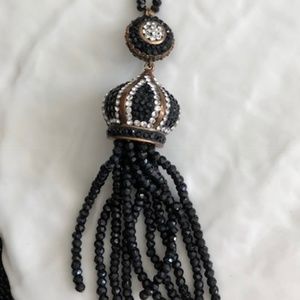 Black Spinel Necklace w Spinel and Crystal Tassel